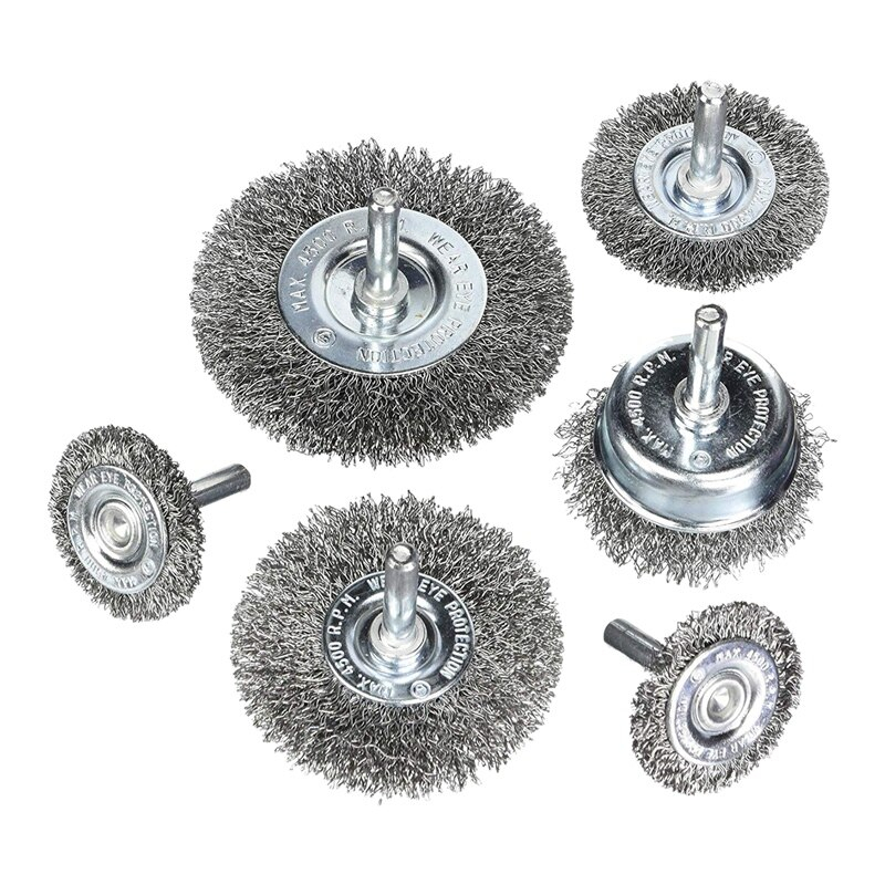 Escova de aço , Professional Frisado Steel Wire Roda, Cup Brush Set, Polimento, Mini, 6Pcs,