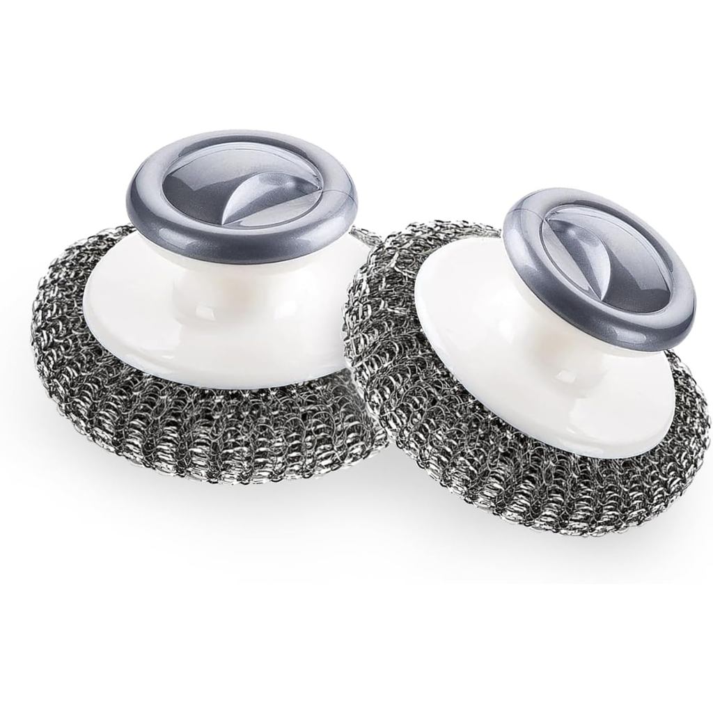 2Pcs Stainless Steel Scrubber with Handle, Steel Wool Scrubber Tool for Cleaning Dishes, Scrubbing Scouring Brush Pad fo