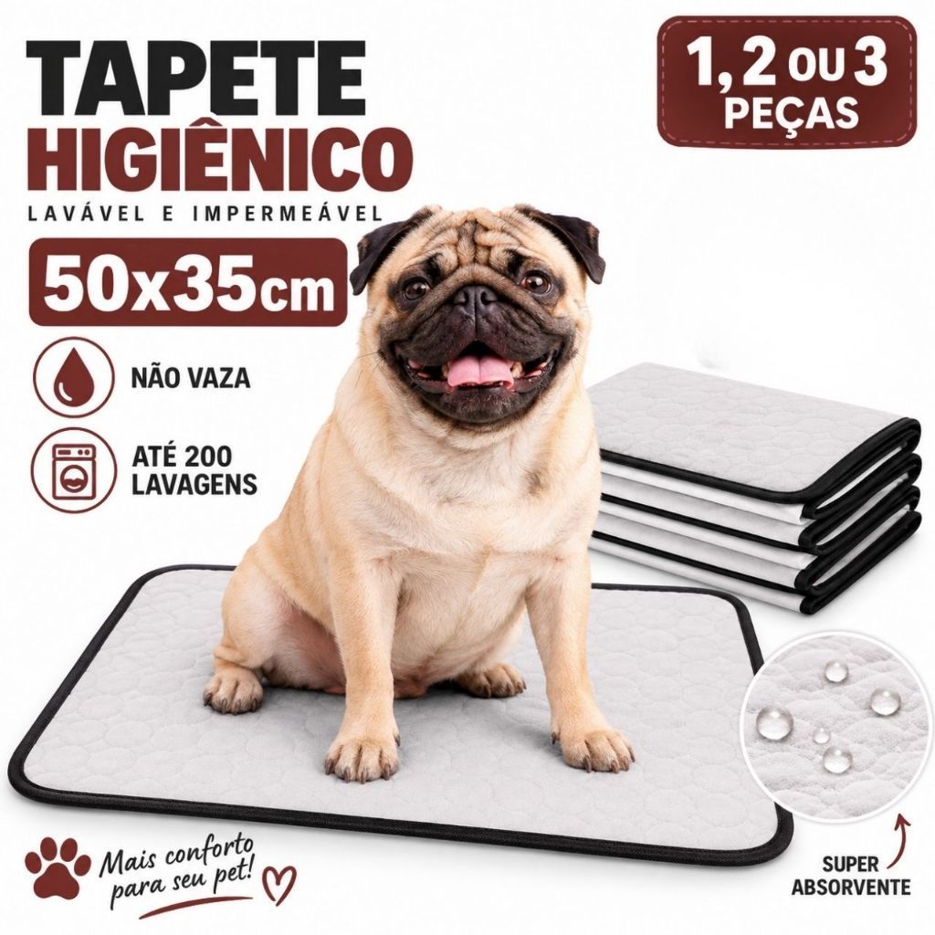 Tapete Sanitário Higiênico Impermeável Super Absorvente Cães e Gatos - 50x35 - Tamanho Baby/Puppy