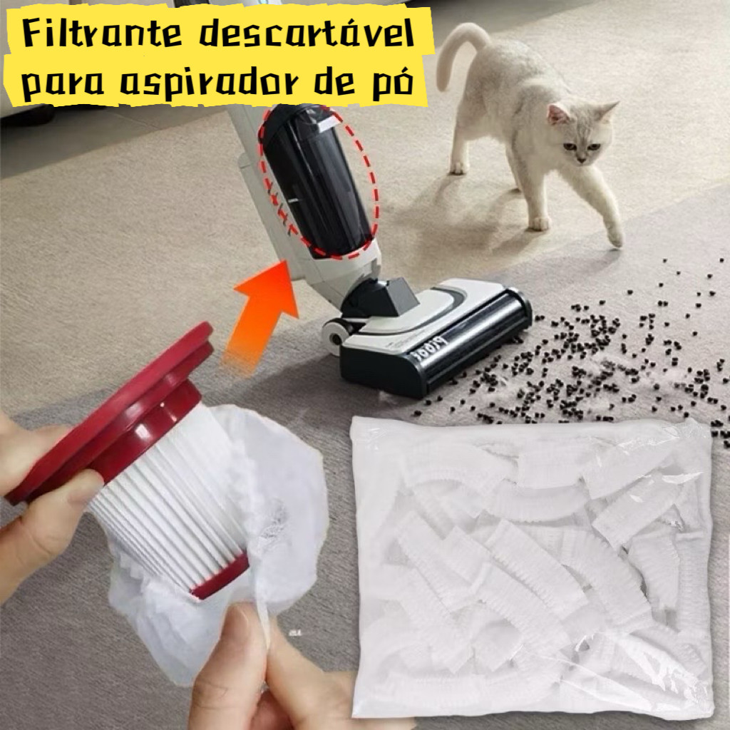 Kit 100 Capa Protetora de Filtro de Aspirador de Pó Descartável para Pelos de Pet e Poeira