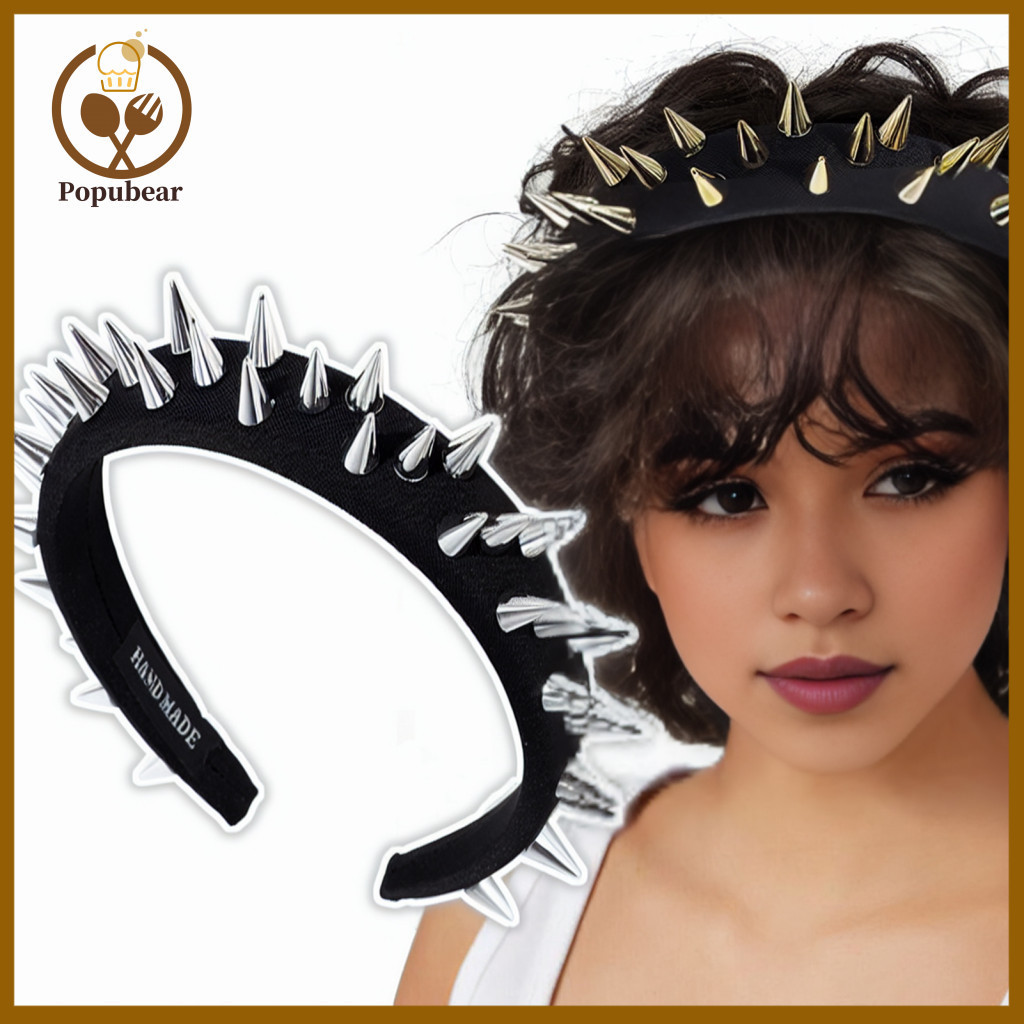 Personalized Headband Women’s Punk Style Wide Elastic with Long Rivet Decor – Anti-slip Hair Hoop Trendy Accessory f