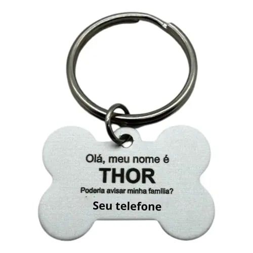 Kit 2 Tags Personalizada Cachorro Identificação Pet Chaveiro