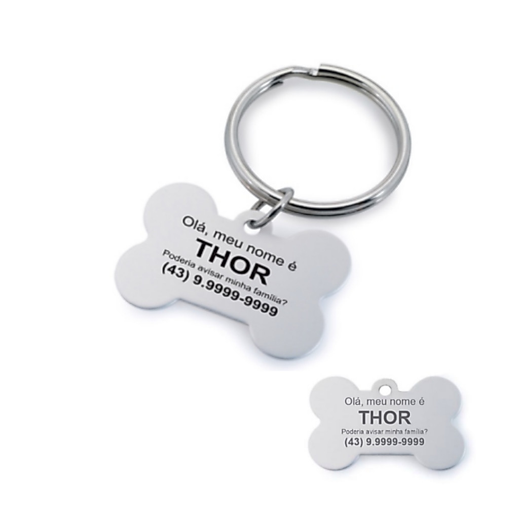 Kit 2 Tags Personalizada Cachorro Pingente Coleira Pet Tag Id Telefone Contato Chaveiro