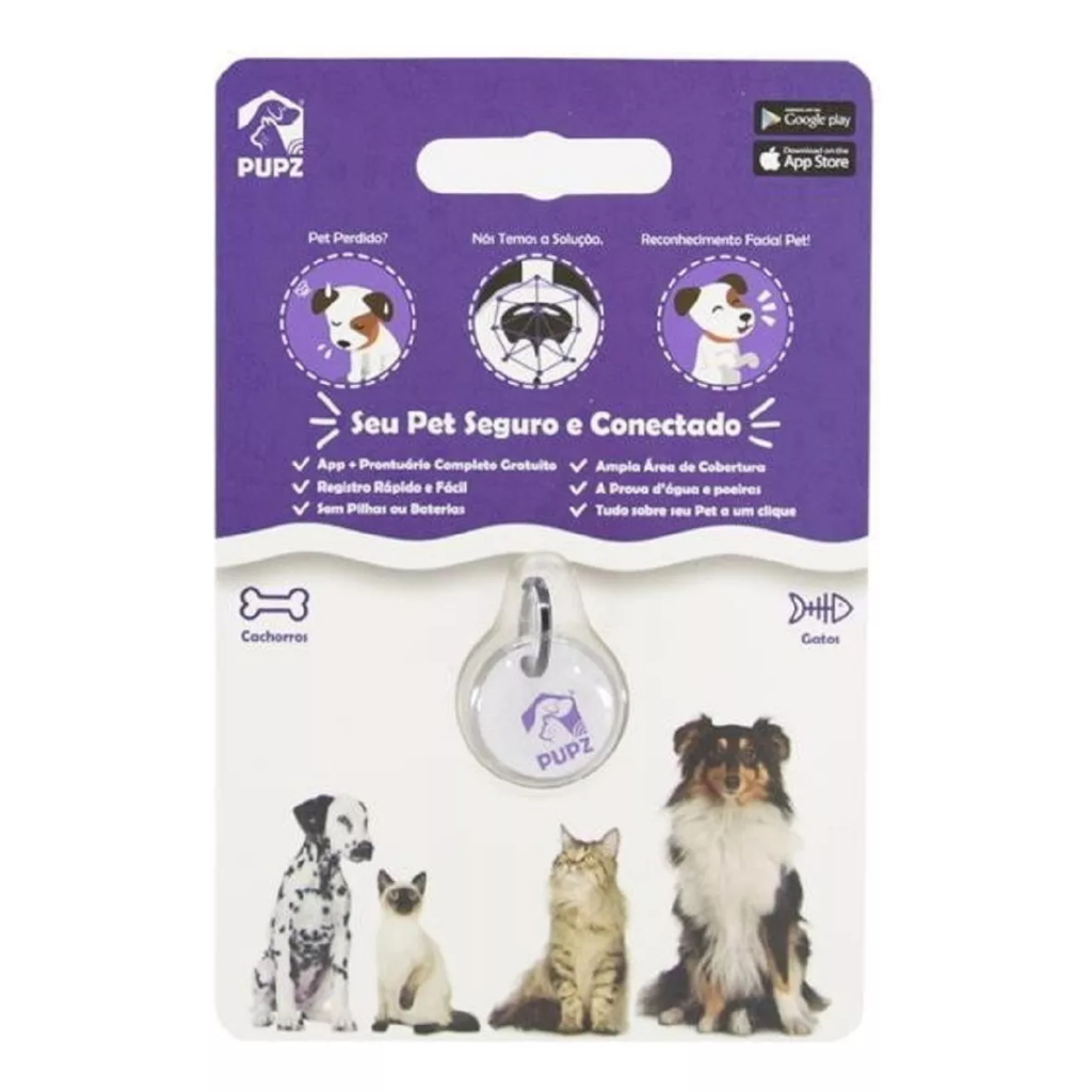 Chip Tag de Identificação e Localização para Pet Cão, Gato e Anilha para Aves Pupz Nfc Qr Code