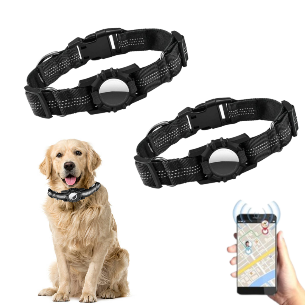 KIT 2 Coleira Localizadora Encaixe Para Air Tag Rastreamento Pet Reflexiva COLLAR DURAVEL 35 A 43CM
