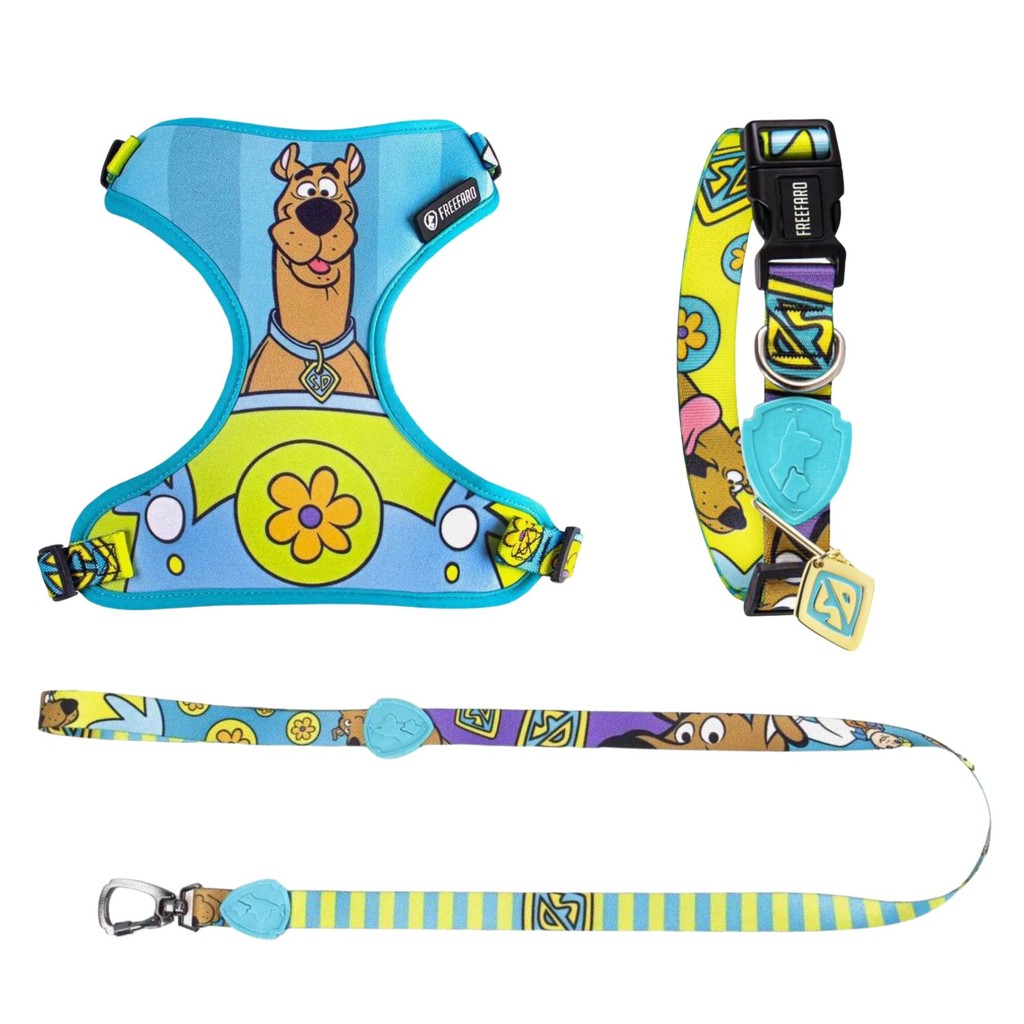Kit Peitoral Para Cães Licenciado Scooby Freefaro + Coleira Tag Identificação e Guia 1,20mts