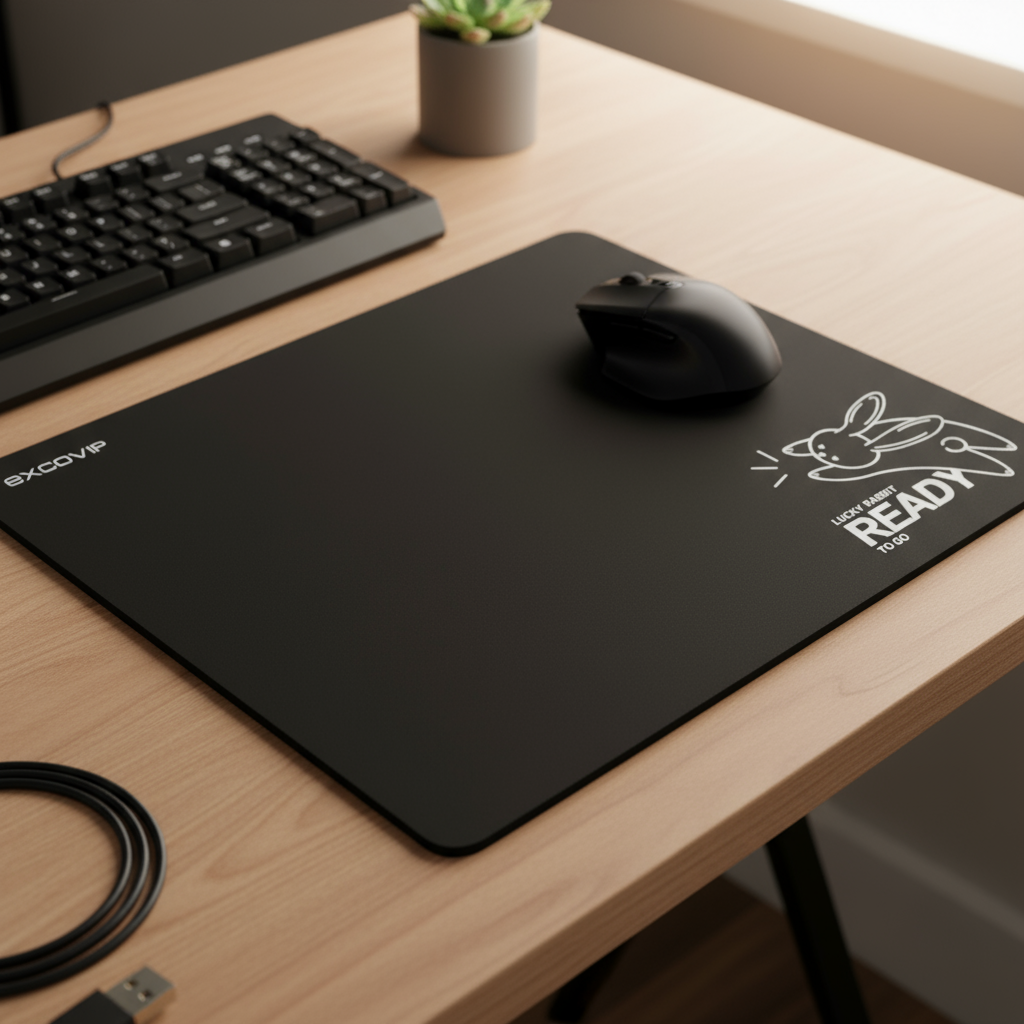 EXCOVIP Mouse Pad Lucky Rabbit Antiderrapante Borracha Preta Lavável para Laptop, Escritório e Jogos, Conveniente
