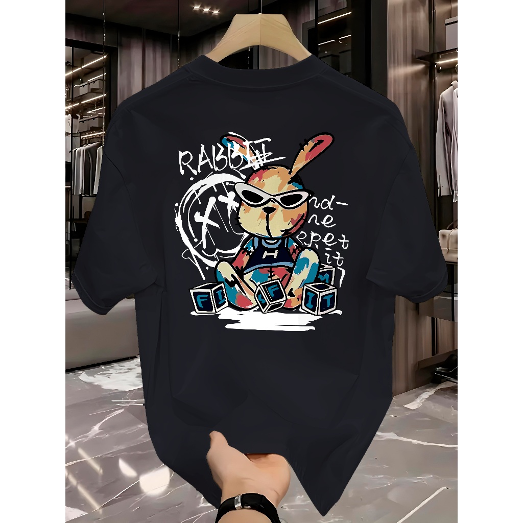 Camiseta Masculina Manfinity Rabbit Camisa Street Wear 100% Algodão T-Shirt Plus Size