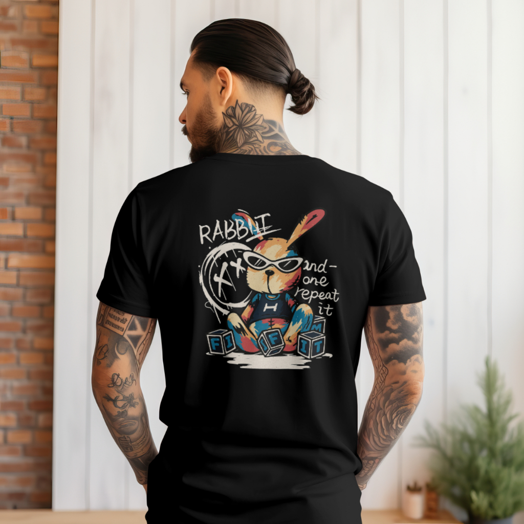 Camiseta Masculina Rabbit Graffiti T-shirt Street Wear Manfinity X O Camisa 100% Algodão