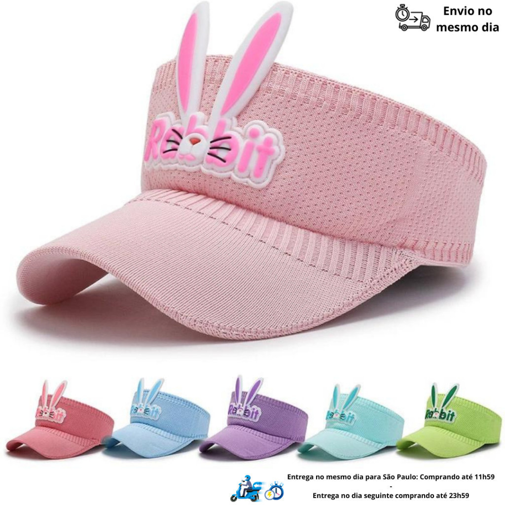 Viseira Infantil com orelhinhas Rabbit Leve e Confortável para Crianças com proteção solar