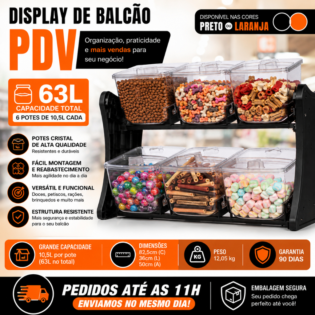 Dispenser Expositor Display Balcão PDV Produto Granel Petshop Baleiro Doce Brinquedo Envio Imediato