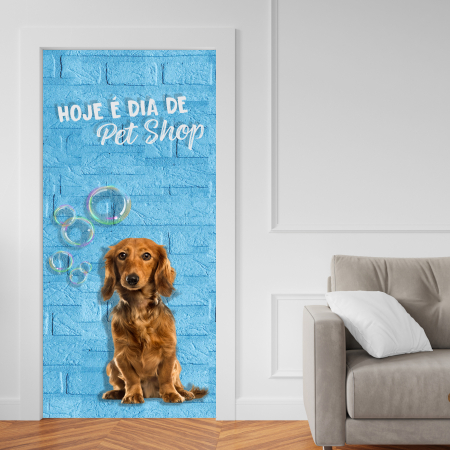 Papel Parede Adesivo para Portas de Madeira ou Vidro Decoração Revestimento - DIA DE PETSHOP