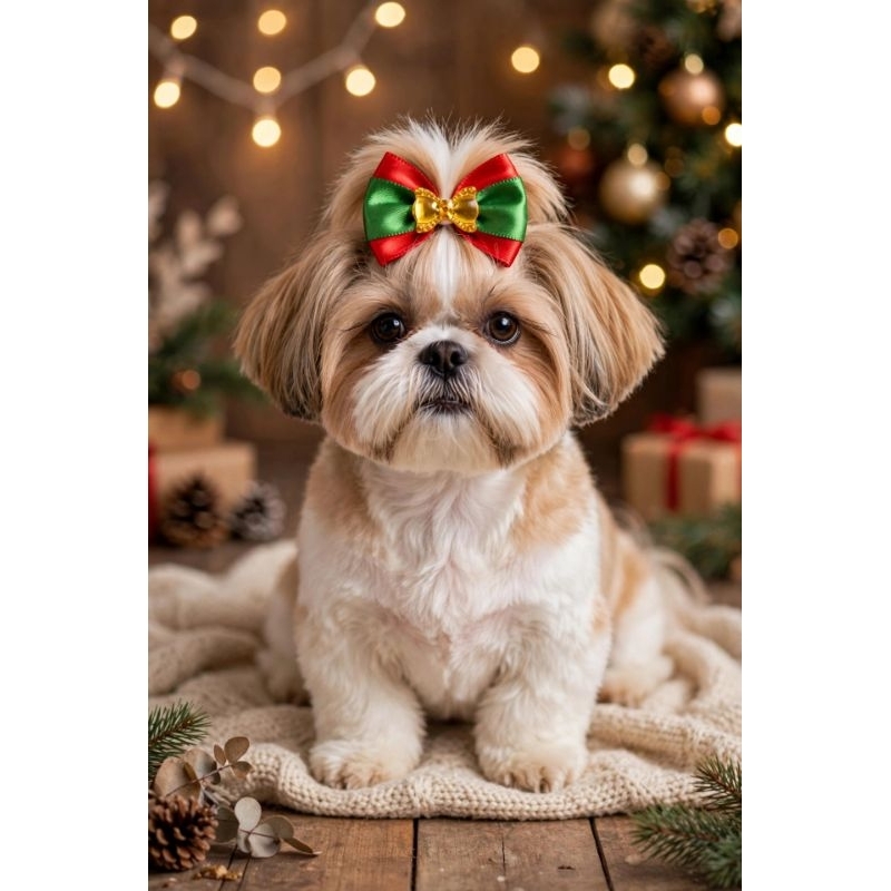 20 Lacinhos Natalino PET - PET LUXO - Tosa Petshop - Laço Fêmea Natal - Shitzu - Cães e gatos