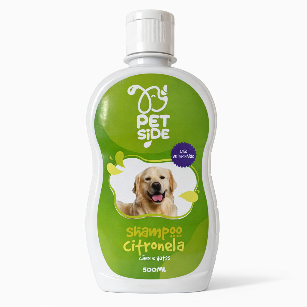 Shampoo Repelente Natural Citronela para Cães e Gatos Pet Side 500ml Higiene Pet Petshop