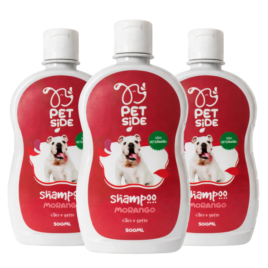 Kit 3 Shampoo para Cachorro Gato Cães Morango Petside 500ml Perfumado Banho Petshop