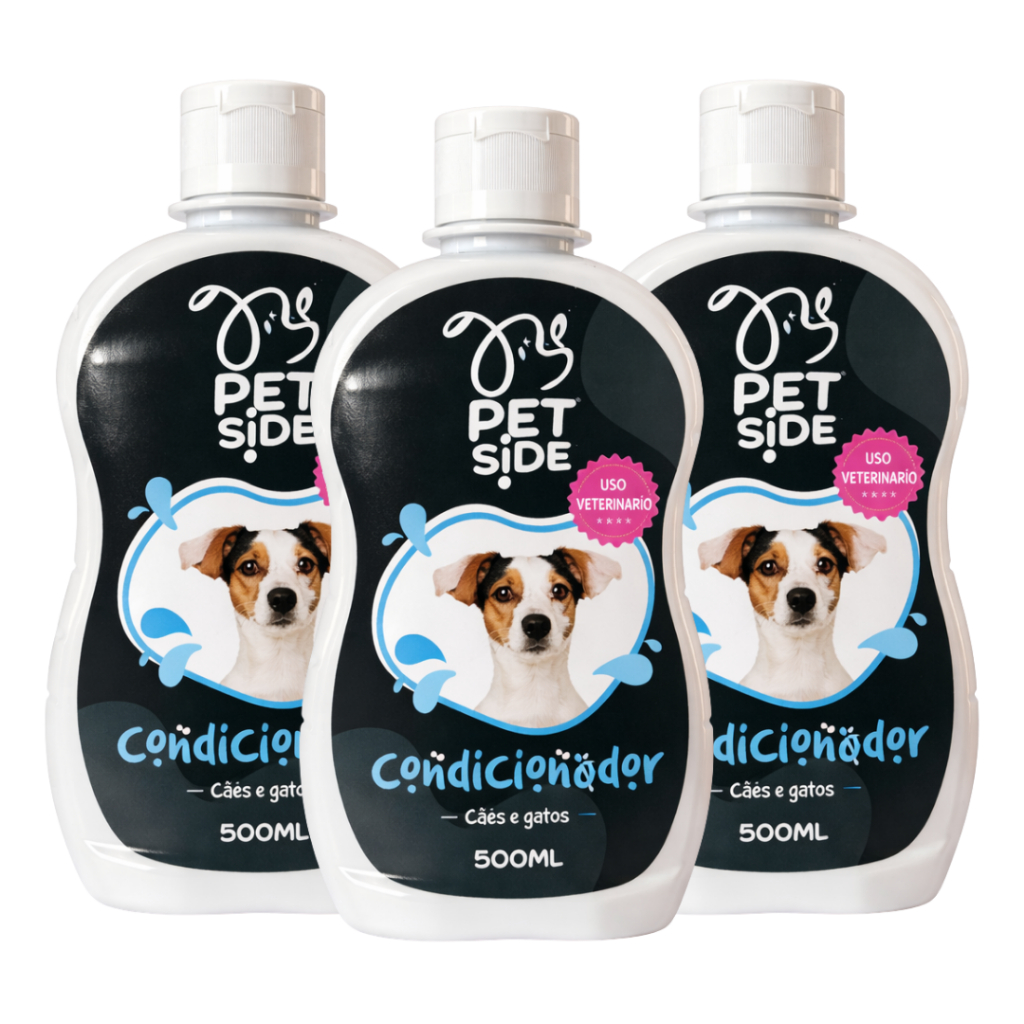 Kit 3 Condicionador para Cães e Gatos - Hidratante para Pêlos 500ml Petside Banho Petshop