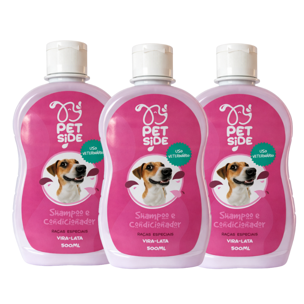 Kit 3 Shampoo para Cães Vira-Lata Raças Especiais PetSide 500ml Banho Petshop