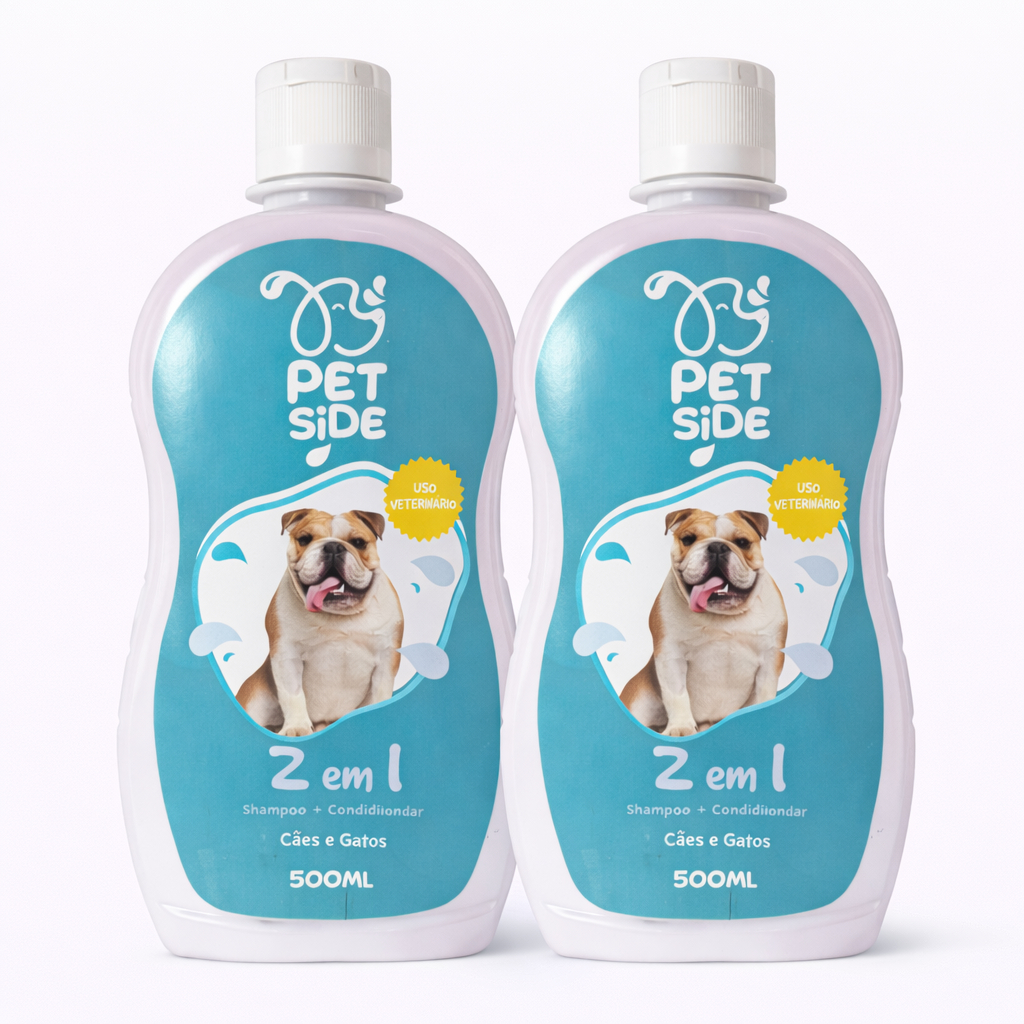 Kit 2 Shampoo e condicionador 2 em 1 Para Cachorro e Gatos Petside 500ml Banho Petshop