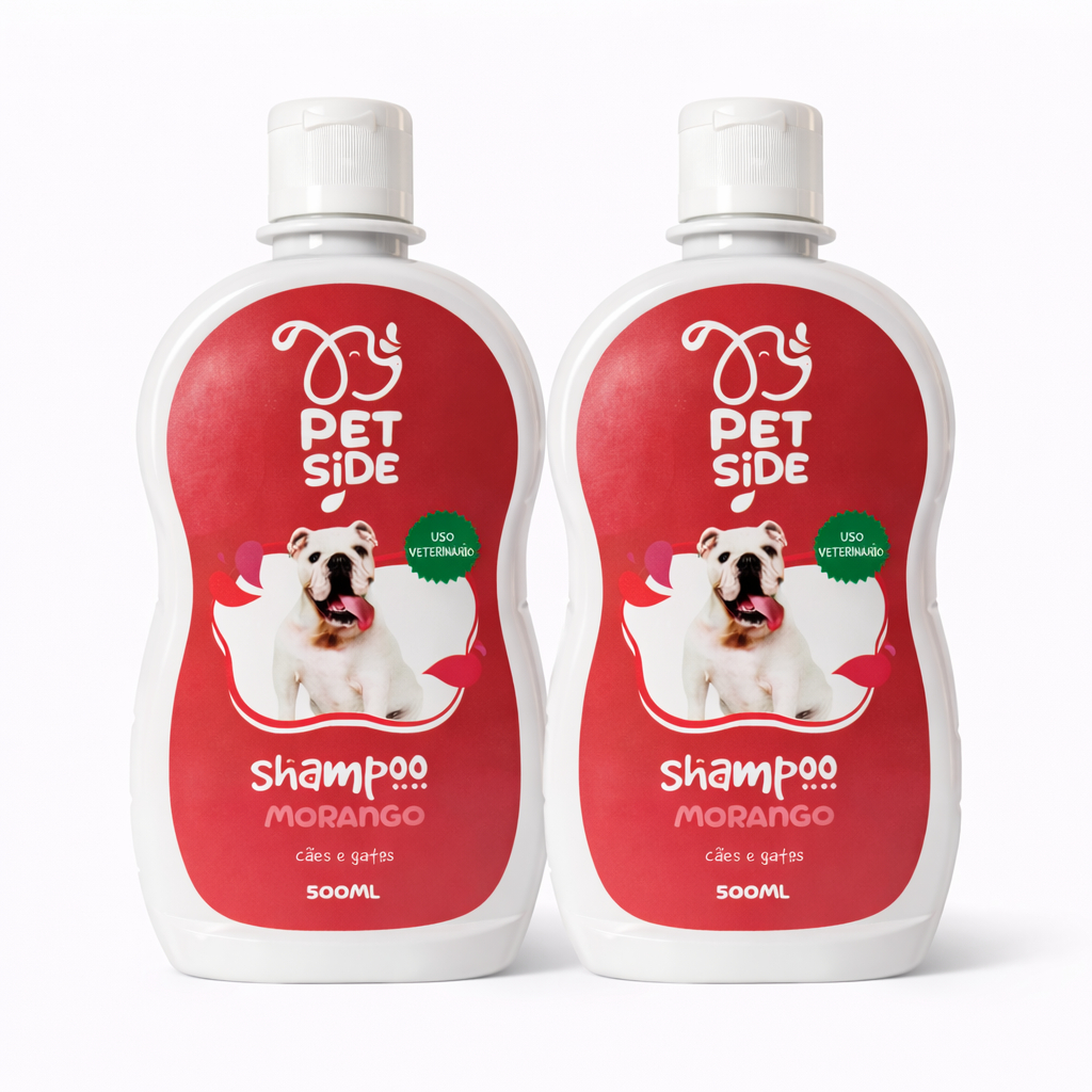 Kit 2 Shampoo para Cachorro Gato Cães Morango Petside 500ml Banho Petshop