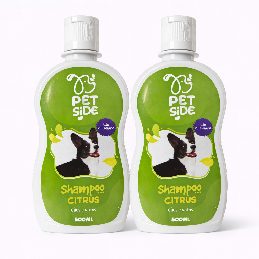 Kit 2 Shampoo Refrescante Citrus Repelente Natural para Cães e Gatos Petside 500ml Banho Petshop