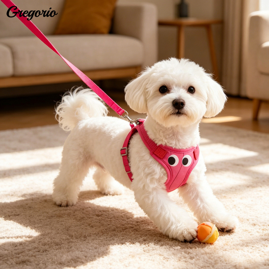 Breathable Dog Harness Small Adjustable Padded Step-in with Leash – Cute Big Eyes Design for Dogs Comfortable and for