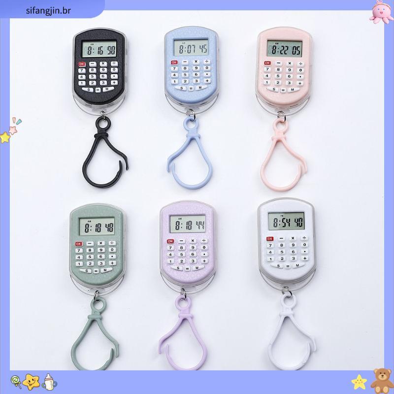 Relógio eletrônico de computador pequeno, Display Digital, Mini calculadora de 8 bits, chaveiro de cor doce, relógio de