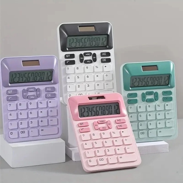 Calculadora Digital de Mesa 12 Dígitos Solar Pilha AAA Display Grande Rosa Verde Lilás Branco SIIARP