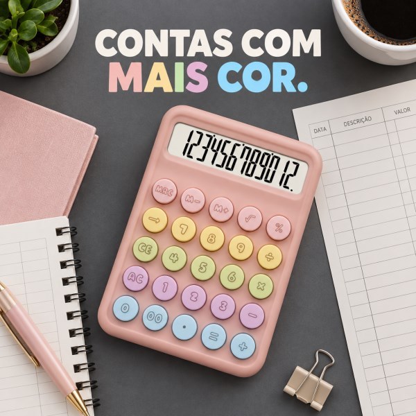 Calculadora Digital Colorida Pastel com Display Grande para Escritório Casa e Estudos Em Estoque