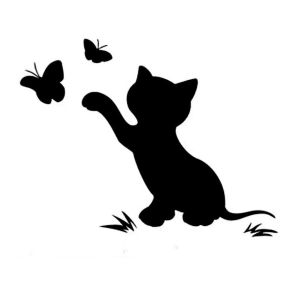 Adesivo Gatinho Brincando com Borboleta Cat Lover - À Prova D'água AD1039