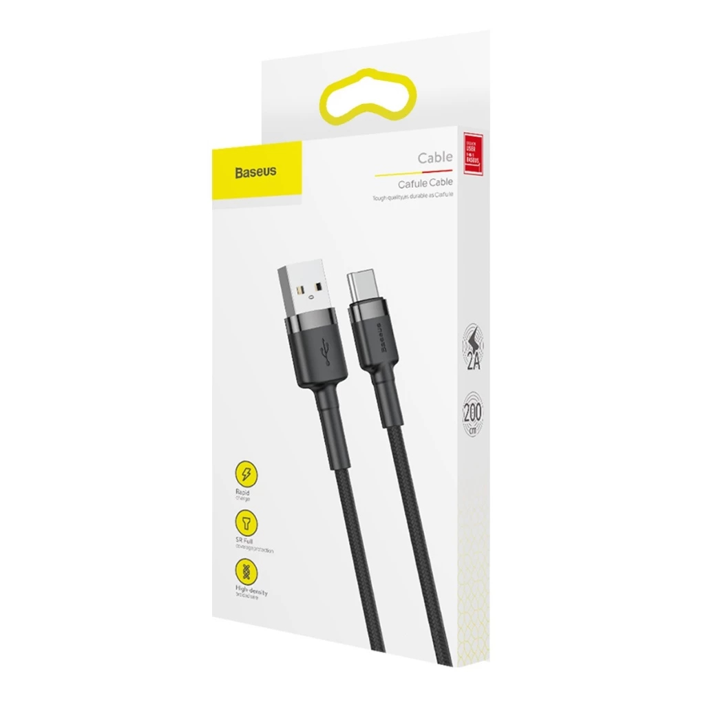 Baseus Cabo USB para Tipo-C Nylon 3A 1 Metro Cafule Carregamento Rápido iPhone 15 16 Android
