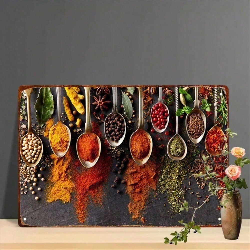 CIFbuy 1PC Retro Tempero Estanho Sinal 8x12 Polegadas Ingredientes Coloridos Arte Da Parede De Metal À Prova De Ferrugem