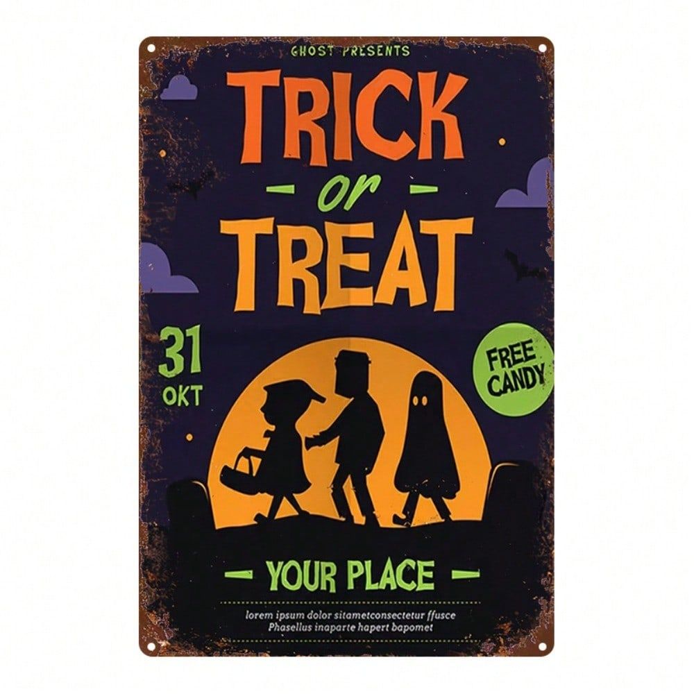 CIFbuy 1pc 2D Sinal De Metal Plano Halloween Jack-O'- Lanterna Pintura De Lata 8x12 Polegada Quadrado Ferro Arte Da Pare