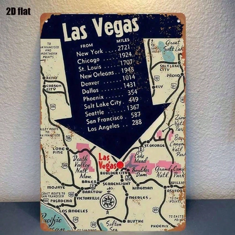CIFbuy 1pc Retro Las Vegas Mapa Estanho Sinal Vintage Cidade Americana Decoração Da Parede Metal Ferro Arte Pintura Cria