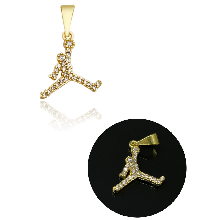 Pingente de Basquete Cravejado com Zirconia Banhado a Ouro