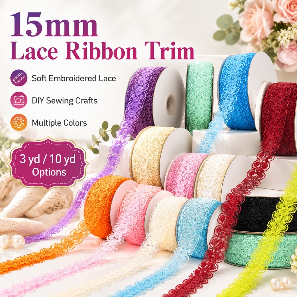 10-yard embroidered lace trim 15mm – floral lace ribbon