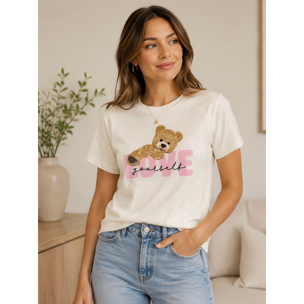 Camisa Camiseta Estampada Urso 100% Algodão Premium Casual Bear Casual Streetwear Tecido Leve Macio Confortável