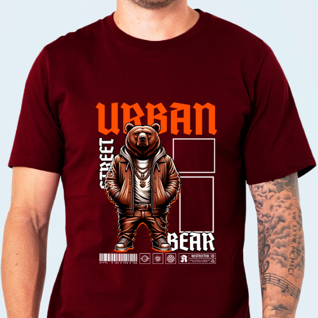 Camiseta URBAN BEAR Streetwear 100% Algodão Masculina e Feminina Unissex Camisa Premium