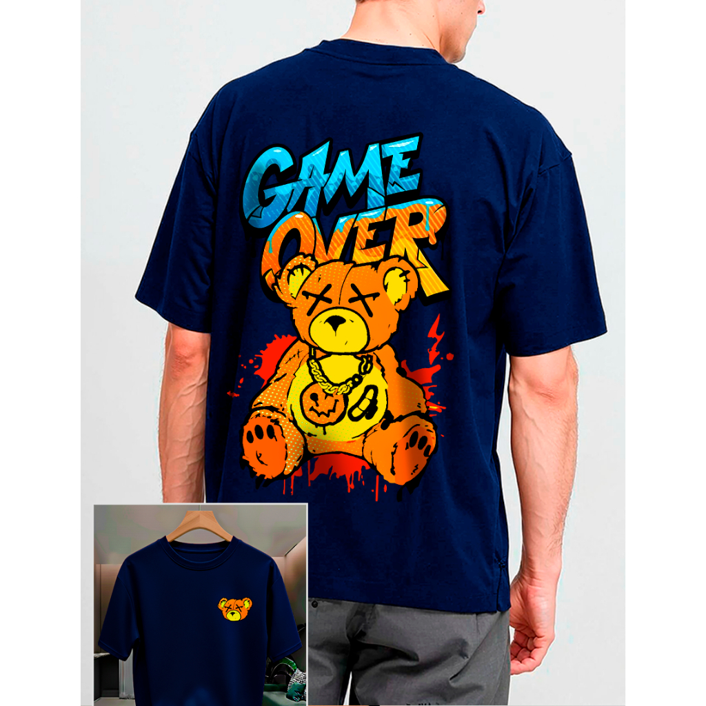Camiseta GAME OVER BEAR Urso Streetwear 100% Algodão Masculina e Feminina Unissex Camisa Premium