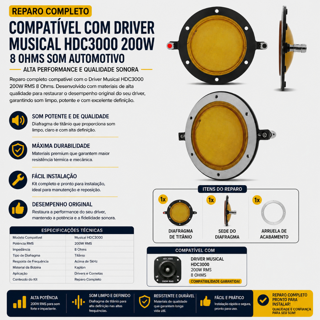 Reparo Compativel Com Driver Musical Hdc3000 200w 8 Ohms Som