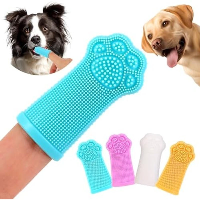 Dog Finger Toothbrush, 4-Pack Finger Toothbrush for Dogs, Upgraded Pet Tooth Brushing Kit, A Fun Dog Teeth Cleaning Tool