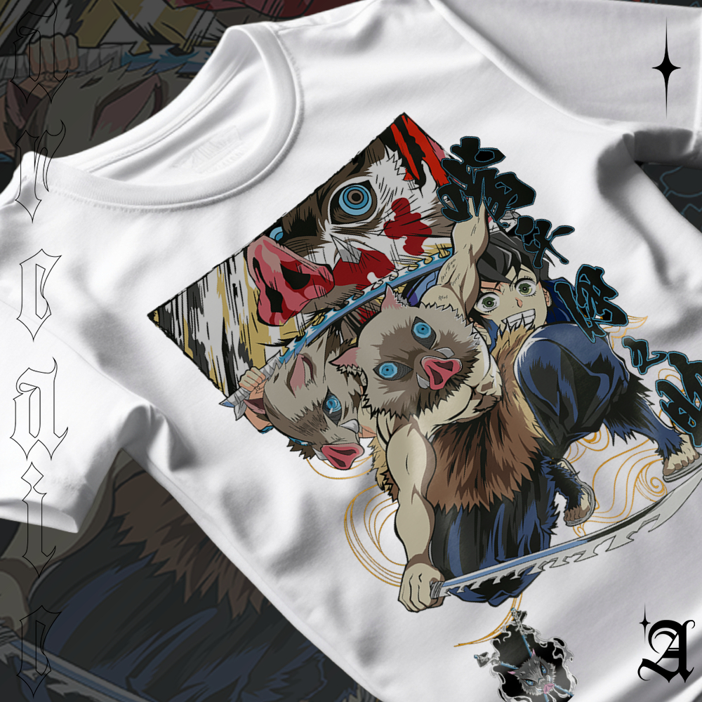 Camiseta Basica Algodao Inosuke Hashibira Demon Slayer Boar's Head Tee Unissex