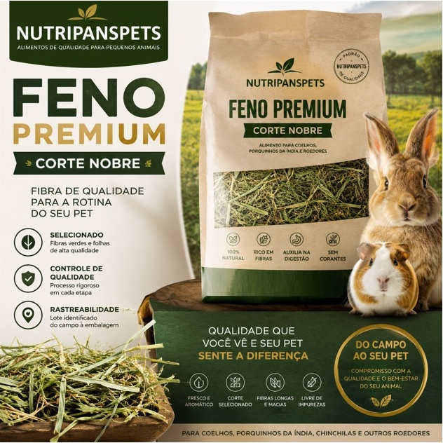 2kg Feno Fresco Premium Corte Nobre Para Coelhos E Roedores Nutripanspets