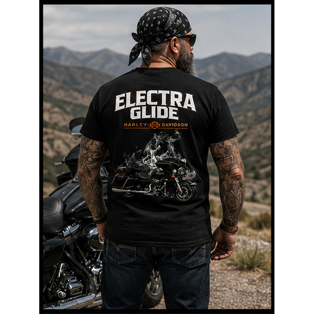Camisa Para Homem Electra Glide, Preta, de Algodão, com Estampa de Motocicleta para Caminhadas ao Ar Livre