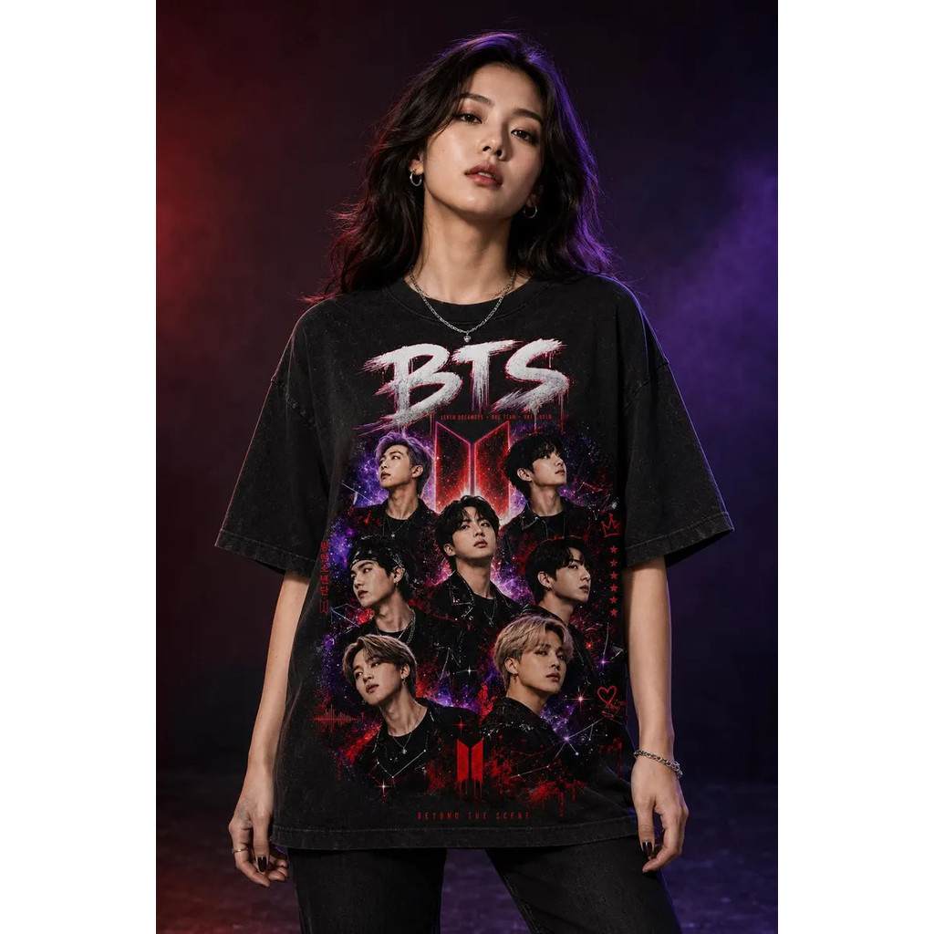 [Camiseta Premium em Algodão Puro]TT BTS PNG Digital Download, Seven Member Kpop Fan Art, Red Purple Sublimation Design