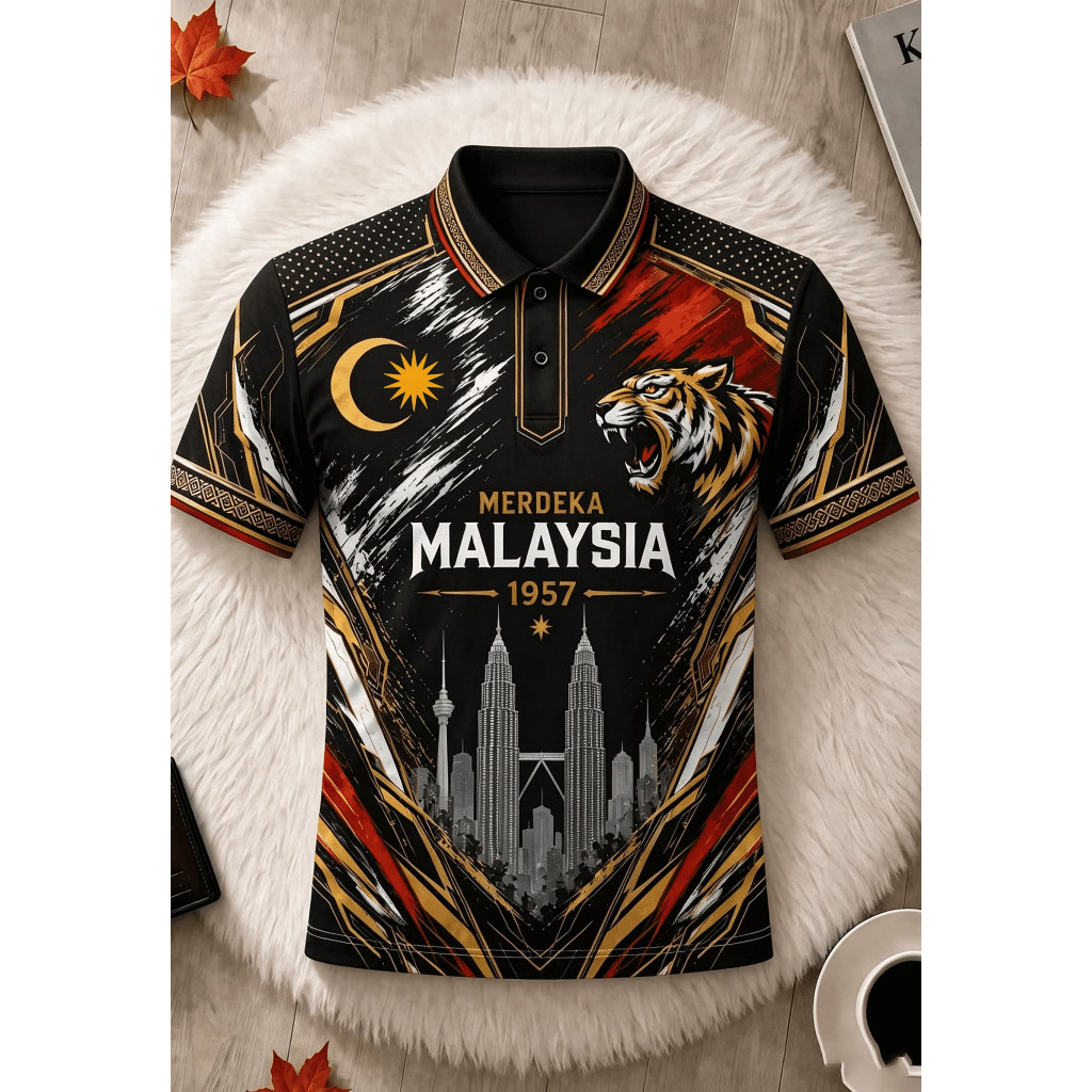 Camisa Polo Personalizada Gratuitamente Com Nome E Número Merdeka 1957 Tiger Full Sublimation Jersey Dia Da Independênci
