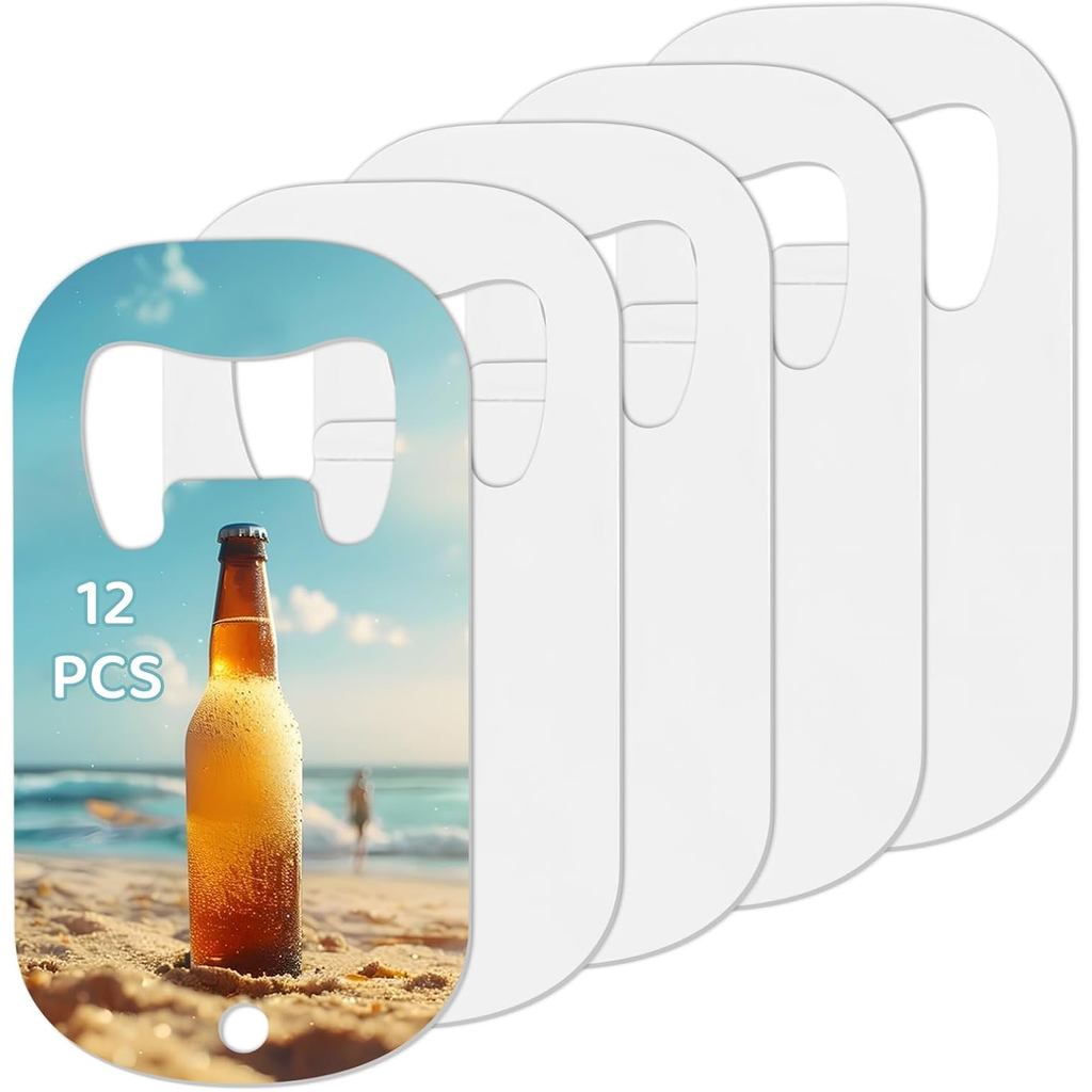 12 PCS Sublimation Bottle Opener Blanks - Stainless Steel Beer Bottle Opener Dog Tag Beer Openers Double-Sided White Coa