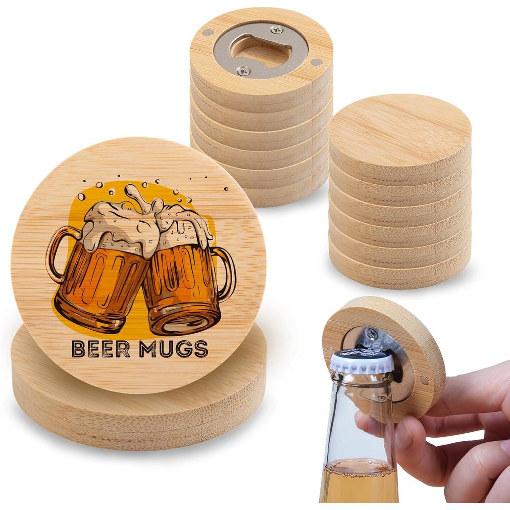 PYD Life 12 Pack Sublimation Bamboo Bottle Opener Blanks,Round 2.36