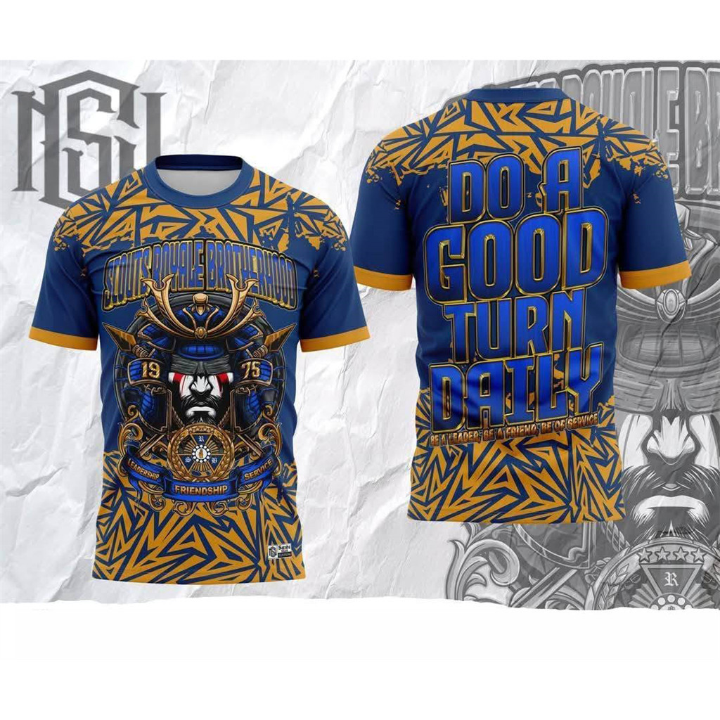Scouts Royale Brotherhood SRB 1975 Samurai Gráfico Full Sublimation Fraternity Jersey Do A Good Turn Daily Azul Ouro Pad