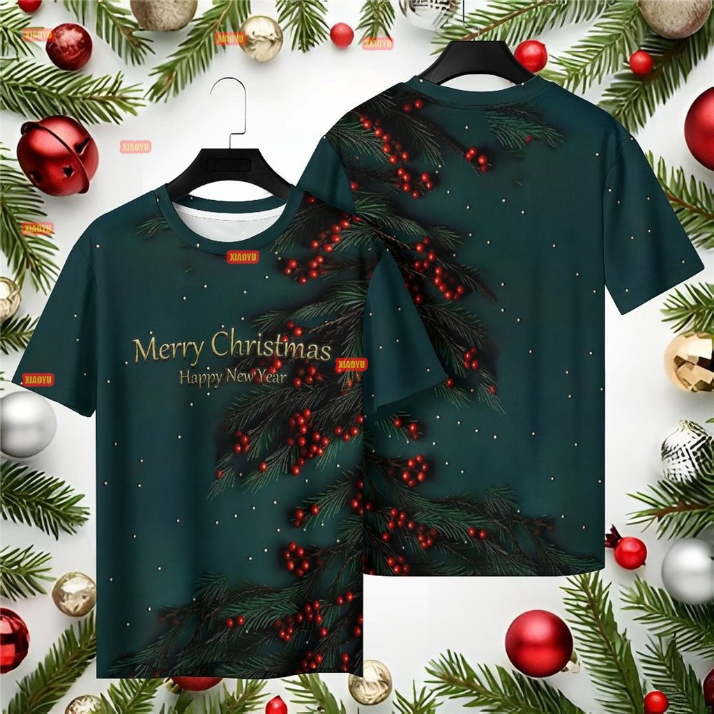 2026 Feliz Natal Camiseta Nova RETRO Colar Jersey Full Sublimation Microfibra