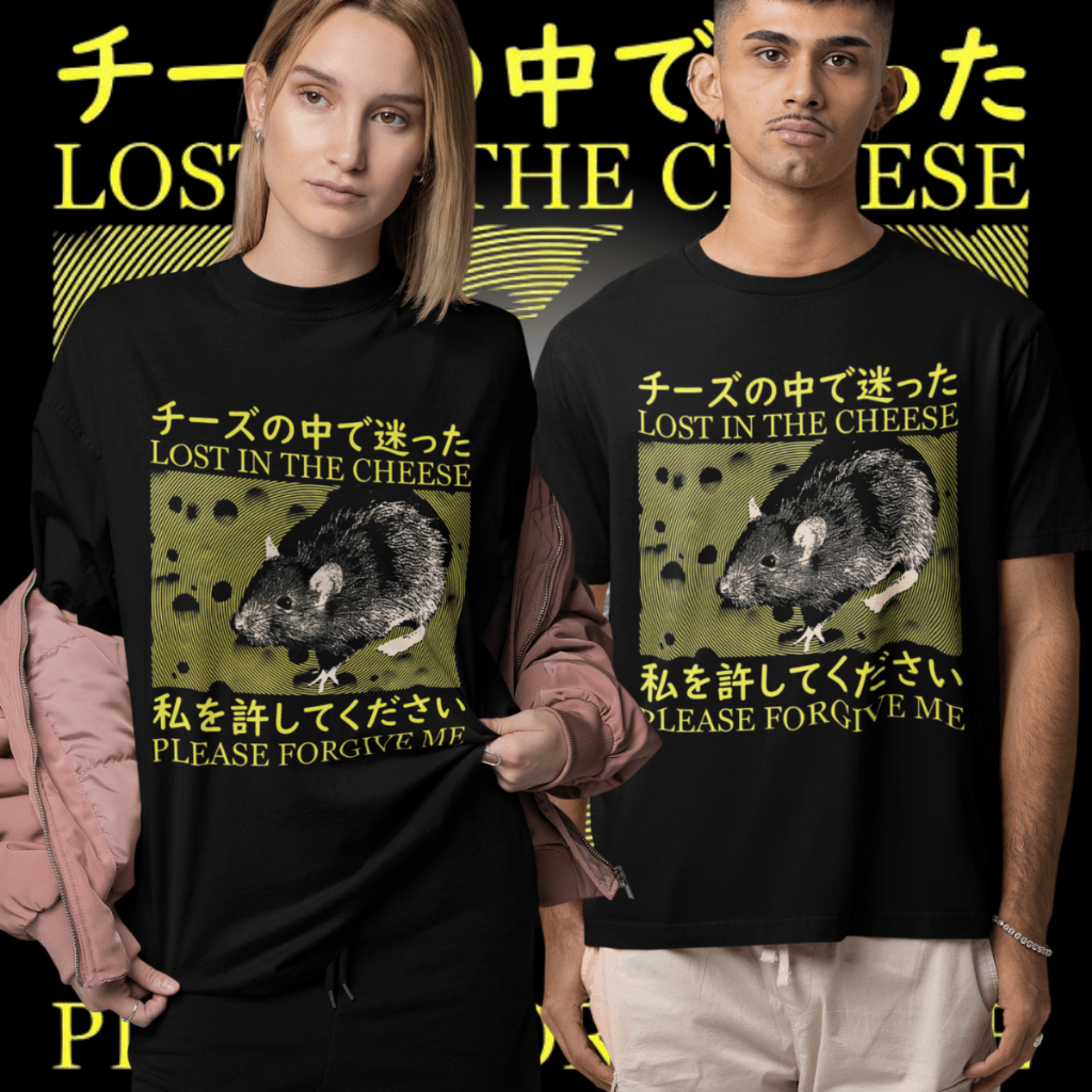 Camiseta Oversized Streetwear Rato Lost In The Cheese Camisa Vintage Retrô 100% Algodão